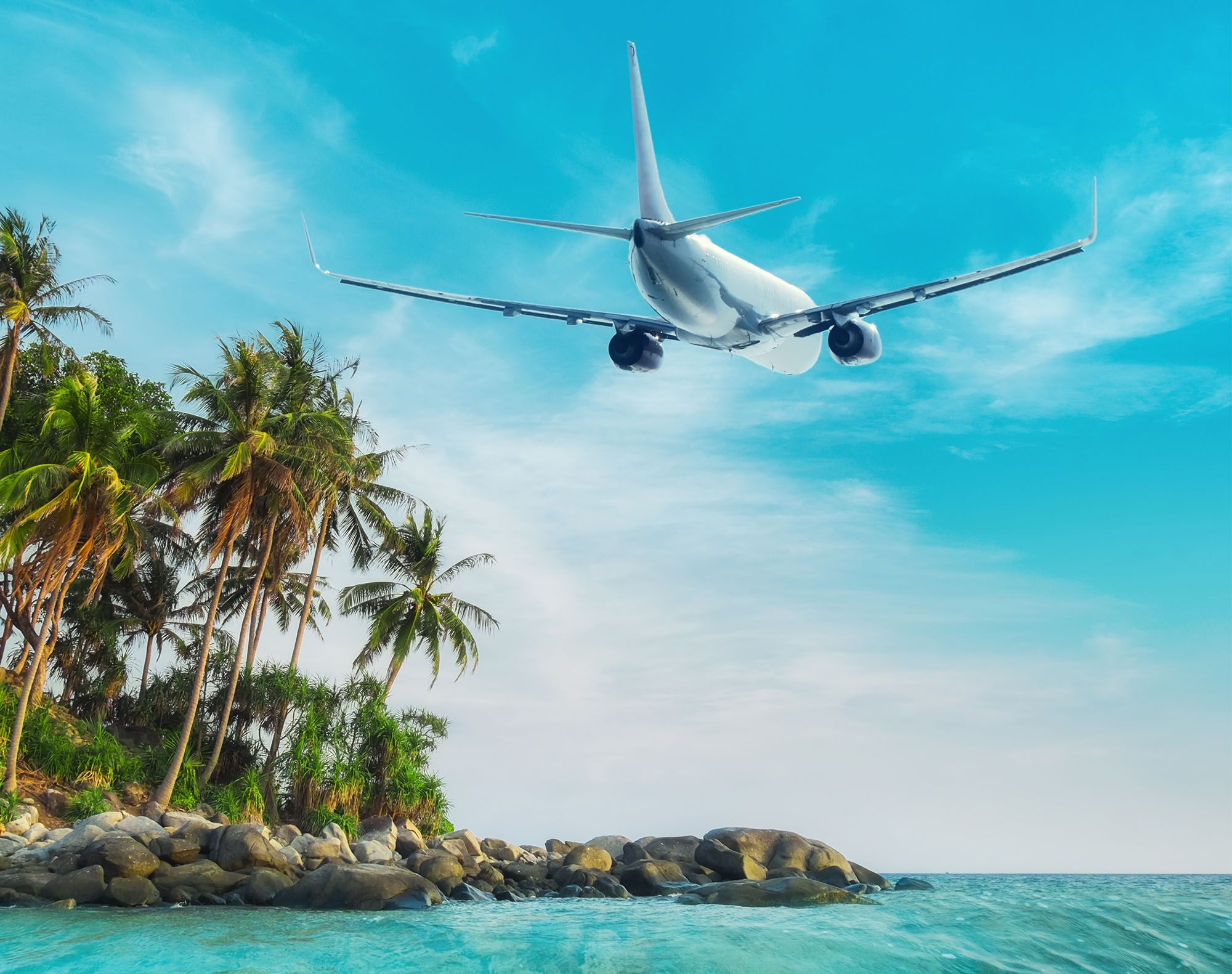Лето авиарейсов. Самолет над морем. Самолет над пальмами. Самолет море пальмы. Самолёт над морем и пальмами.